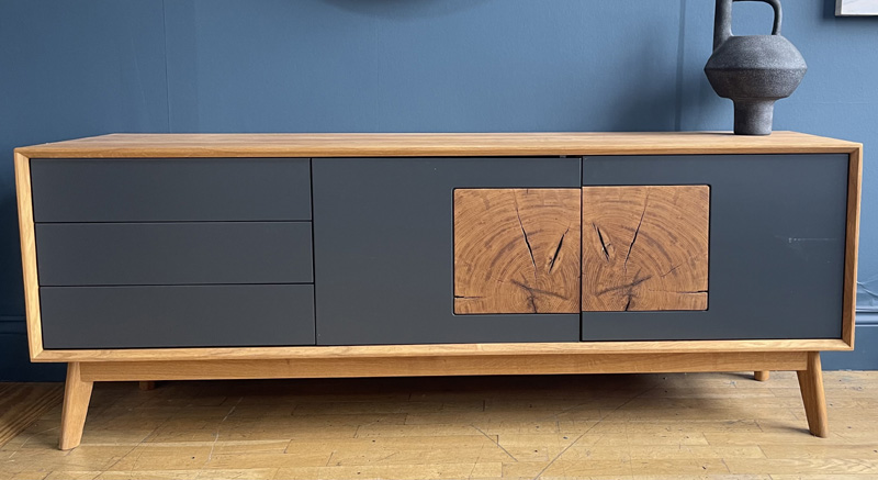 Tobin large tv unit with anthracite doors and natural oil finish